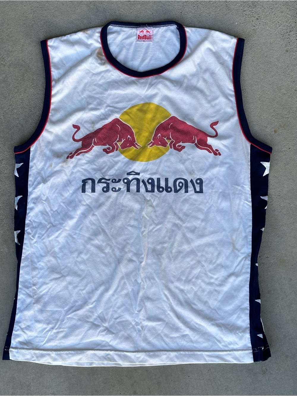Red Bull VTG 90s Krating Daeng Muay Thai Boxing Tank Top XL White/Blue